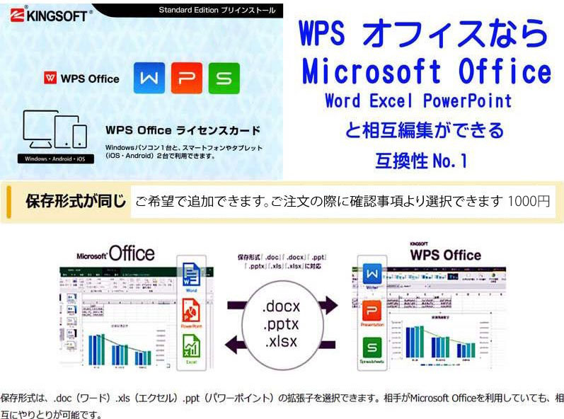 WPS officeを付属させることができます。（1000円）