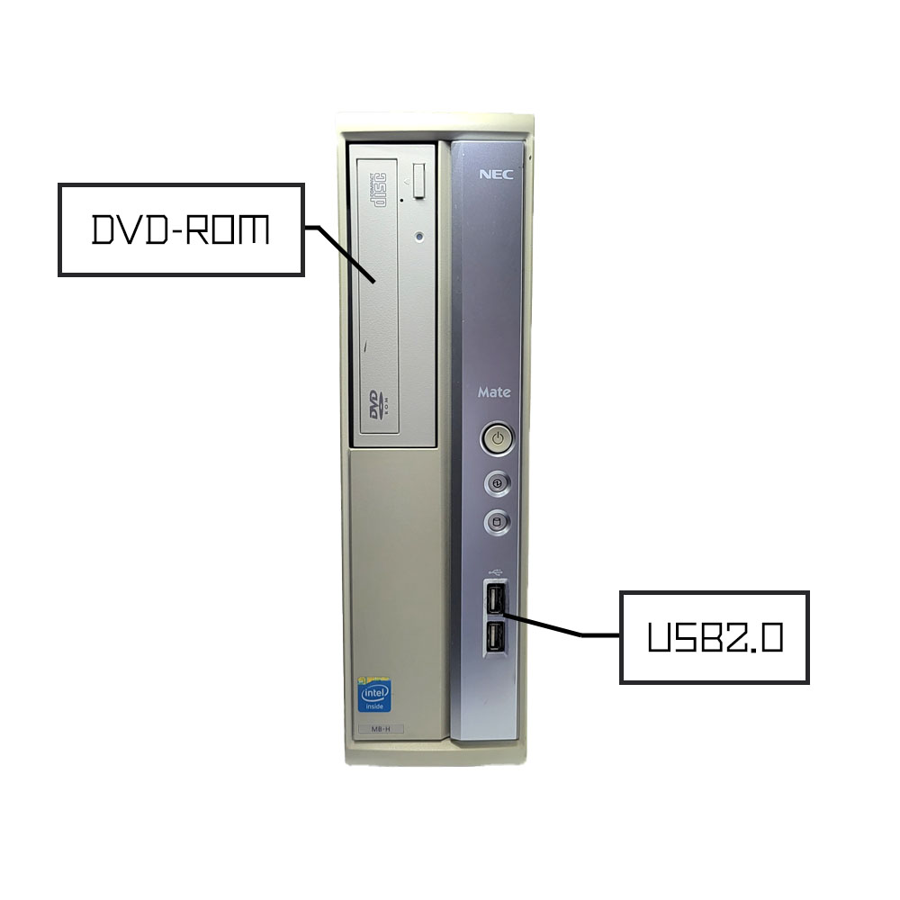 NEC Mate MK27EBHの前面端子（USB2.0、DVD-ROM）